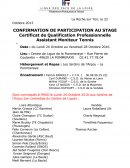 CONFIRMATION DE PARTICIPATION AU STAGE