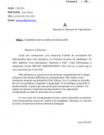 Candidauture Pour Un Emploi De Teleconseiller Lettre Type