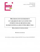 Décisions d'investissement et taux effectifs d'impôts des banques sénégalaises